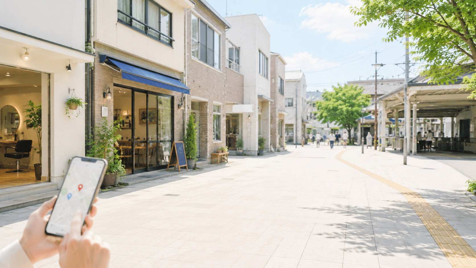 店舗外観とGoogleマップ検索結果を組み合わせた地元検索のイメージ